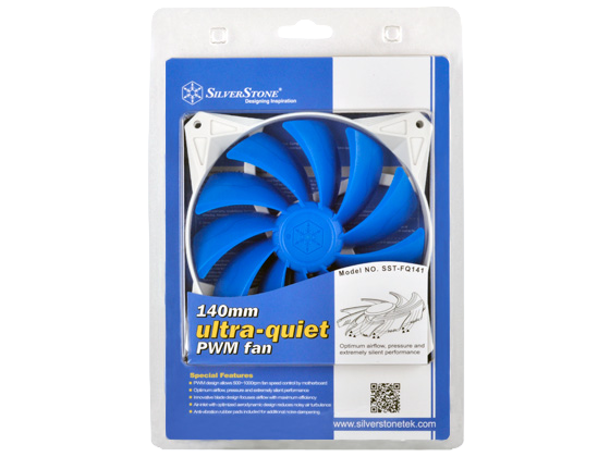 SilverStone FQ141 140mm Ultra Quiet PWM Fan Blue Blade White Frame - SST-FQ141