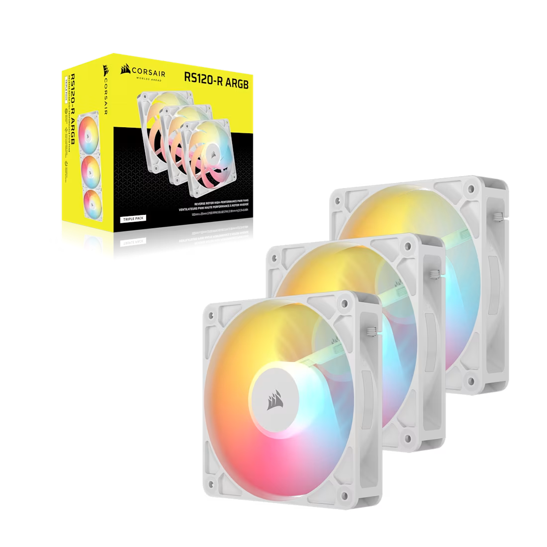 Corsair RS120-R ARGB 120mm PWM Reverse Fans Triple Pack - White - 840440494676