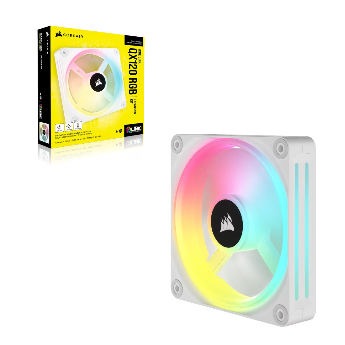 Corsair iCUE LINK QX120 RGB 120mm Magnetic Dome RGB Fan Expansion Kit Single Pack - White - CS-CO-9051005-WW