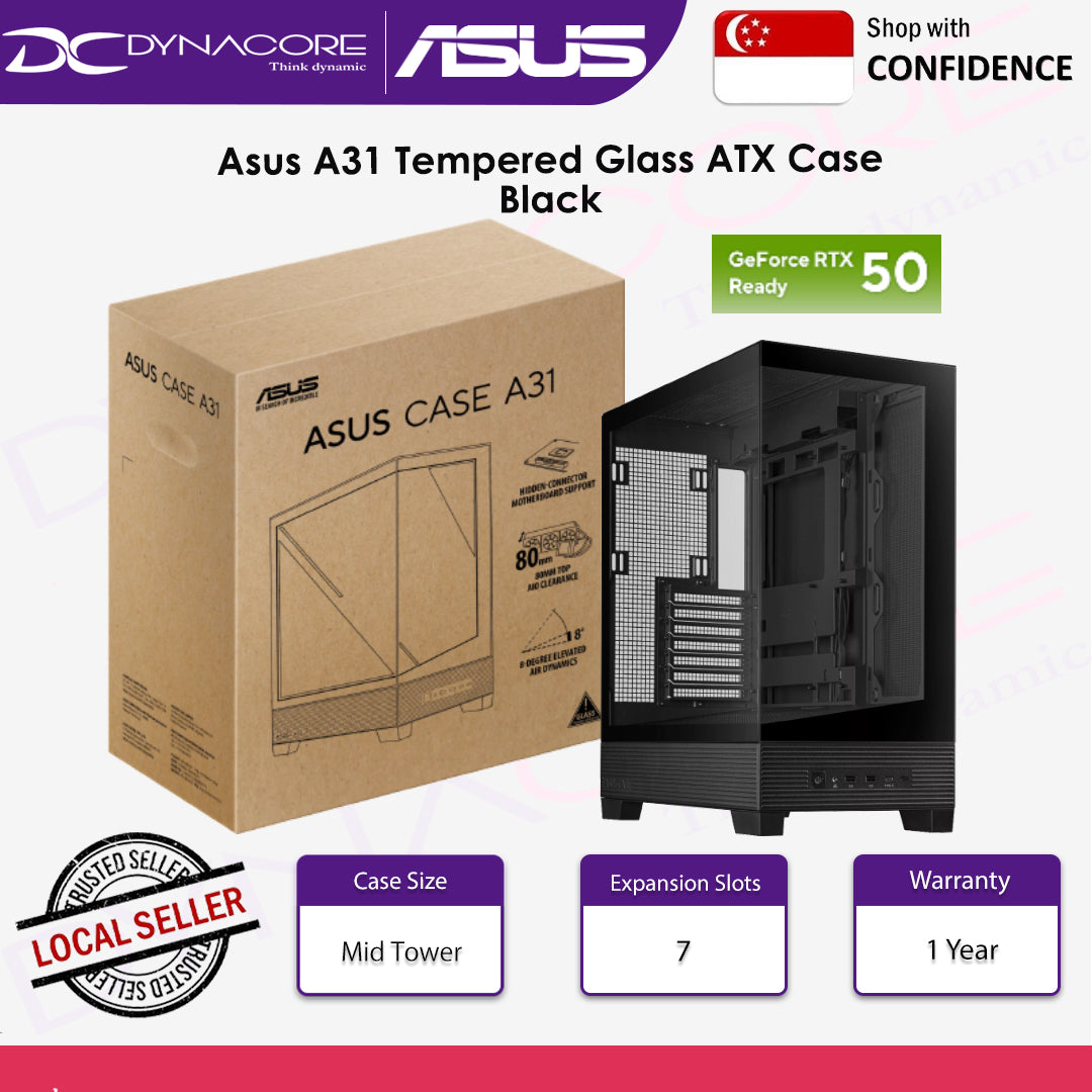 Asus A31 Tempered Glass ATX Case - Black / White - ASUSA31TGBLK,ASUSA31TGWHT