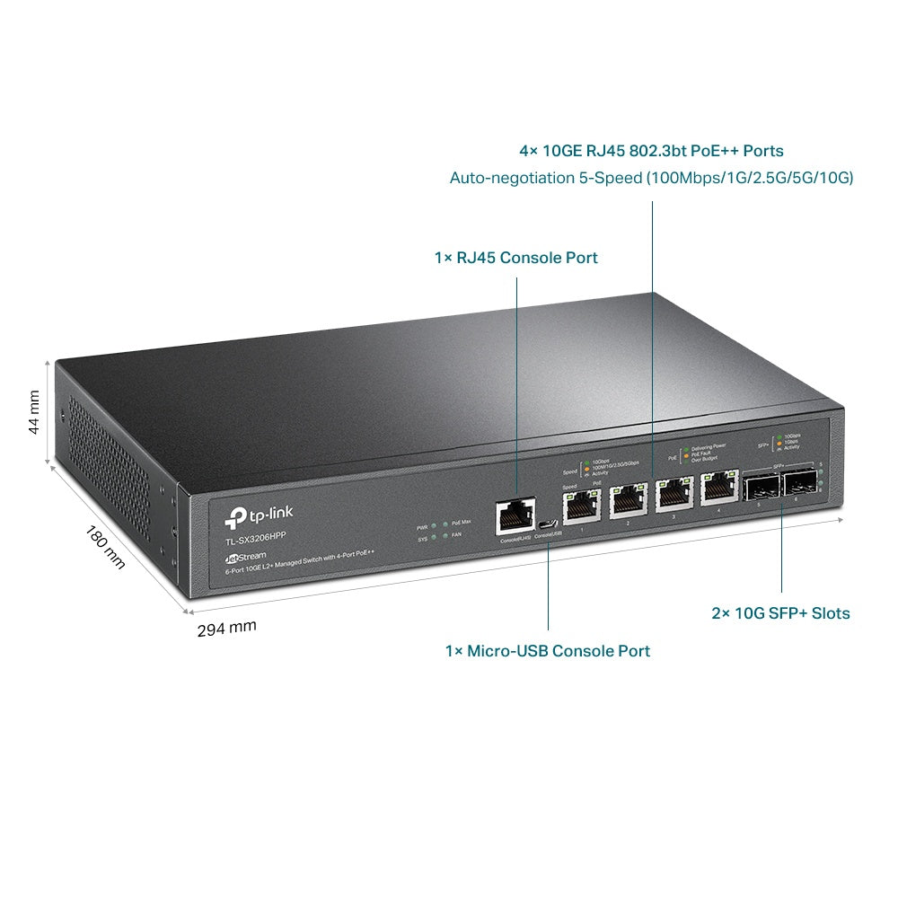TP-LINK Omada SX3206HPP Omada Managed 4-port PoE++ 10G Switch with 2 SFP+ - 6935364006617