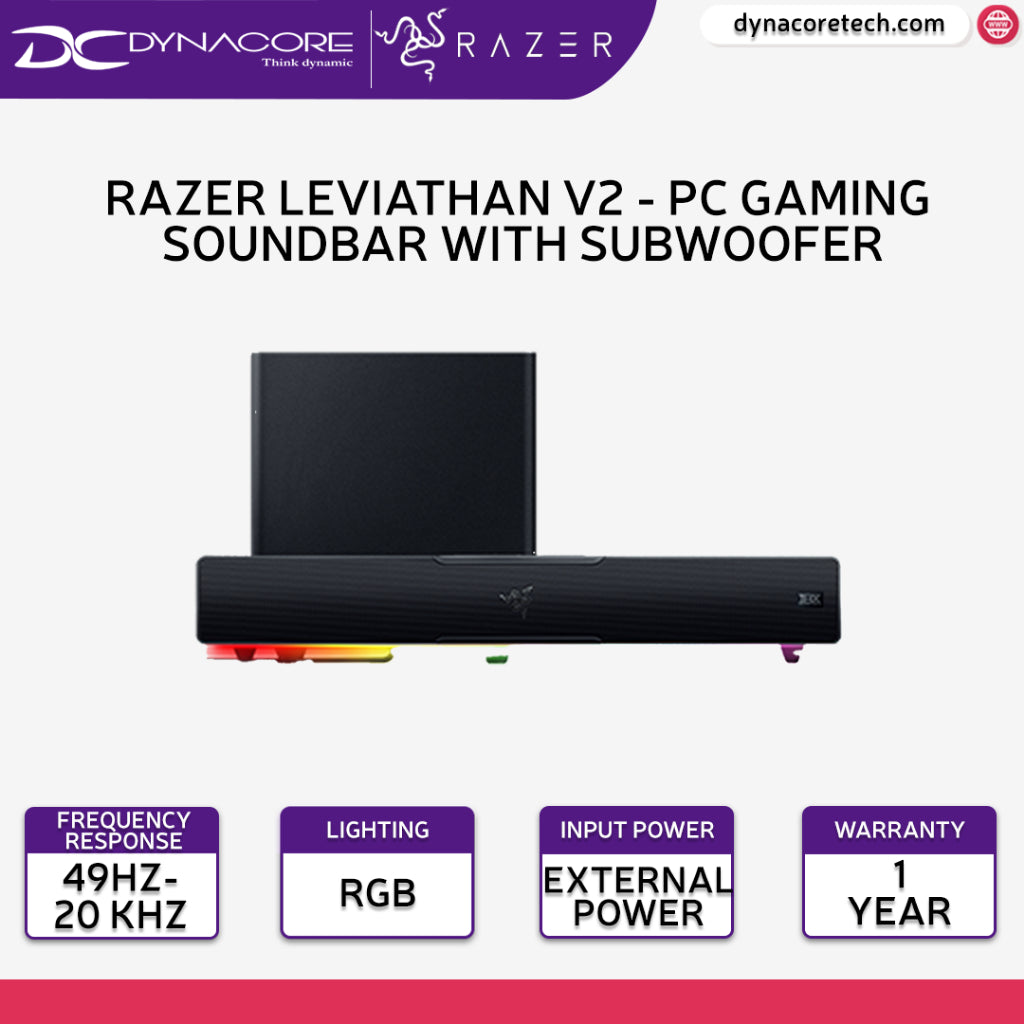 Razer Leviathan V2 PC Gaming Soundbar with Subwoofer - 8886419379041