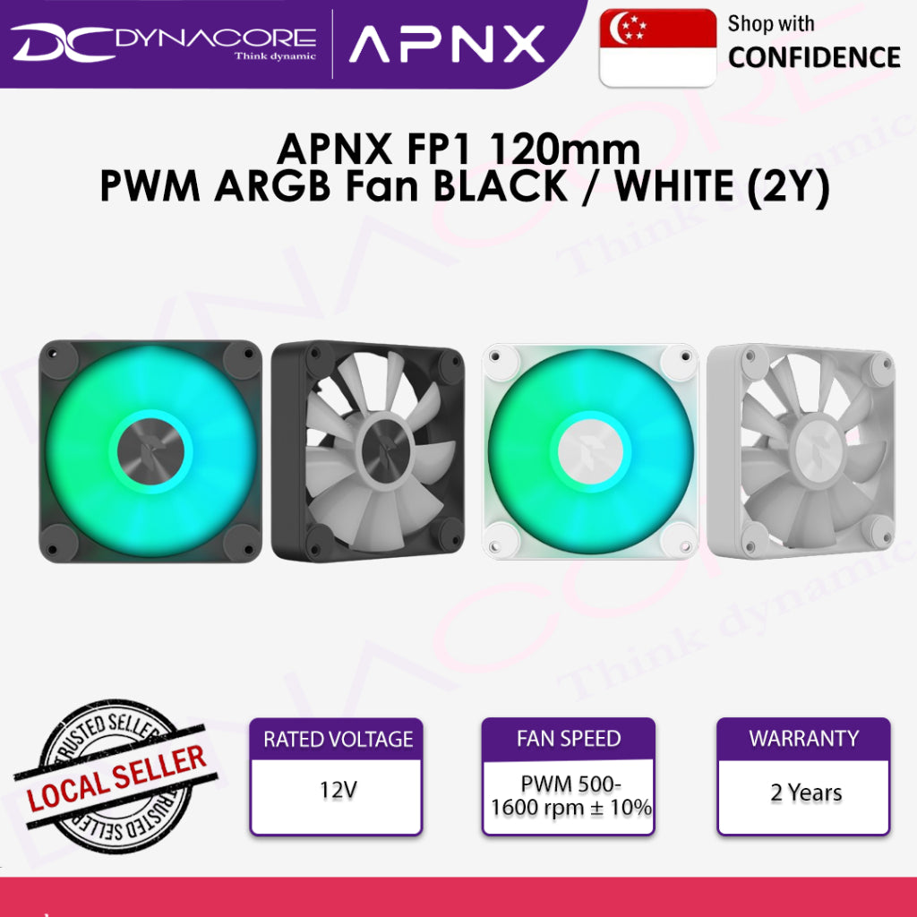 APNX FP1 120mm PWM ARGB Fan BLACK / WHITE (2Y) - 4711099474387,4711099474394