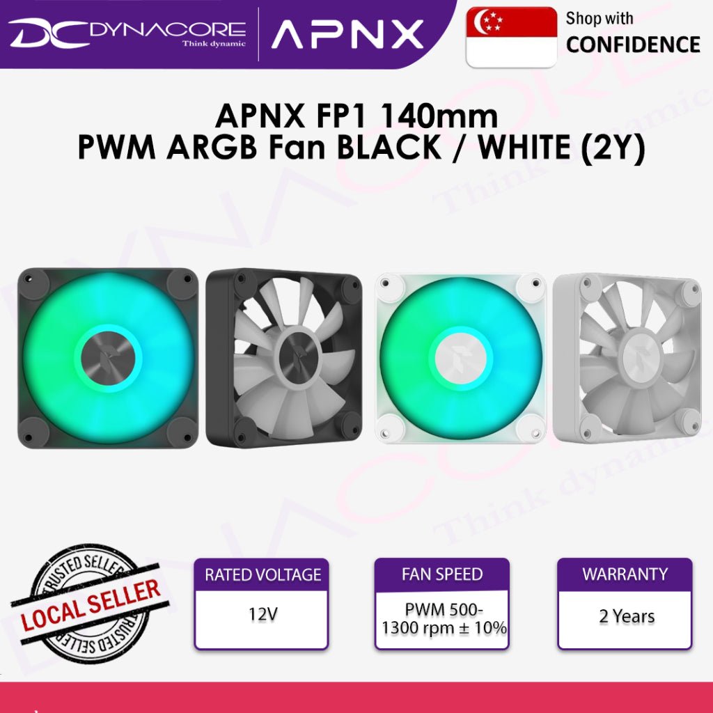 APNX FP1 140mm PWM ARGB Fan BLACK / WHITE (2Y) - 4711099474424,4711099474431