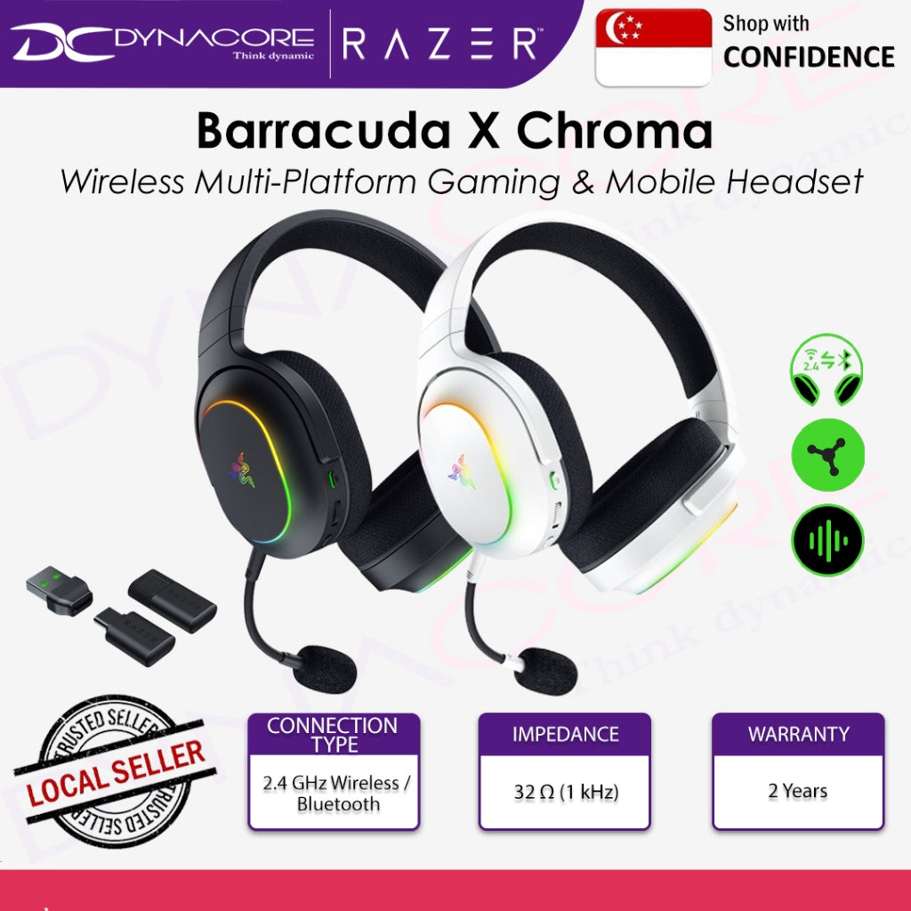 RAZER Barracuda X Chroma - Wireless Multi-Platform Gaming and Mobile Headset BLACK / WHITE - 8887910060834