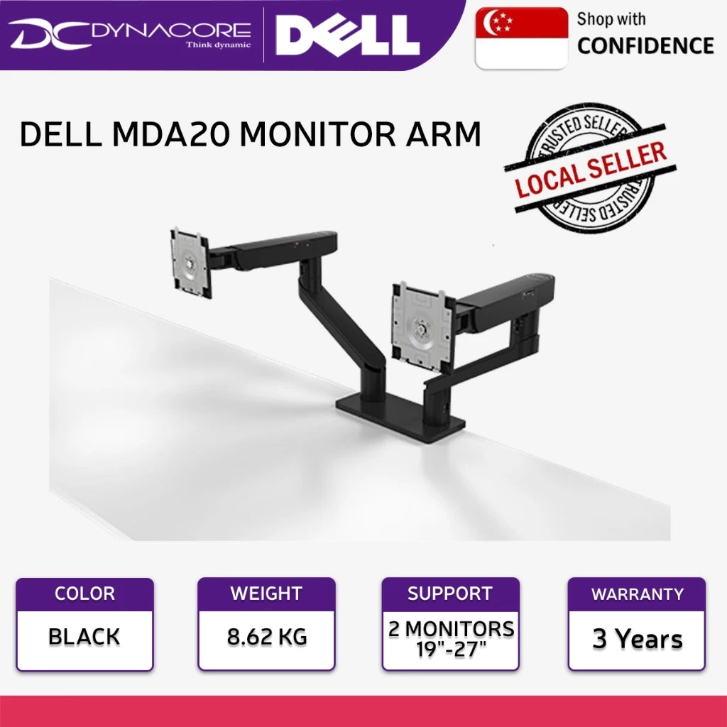 DELL MDA20 DUAL-MONITOR ARM PLACING / MOUNTING DESK-MOUNTABLE, VESA100X100 - 884116352150