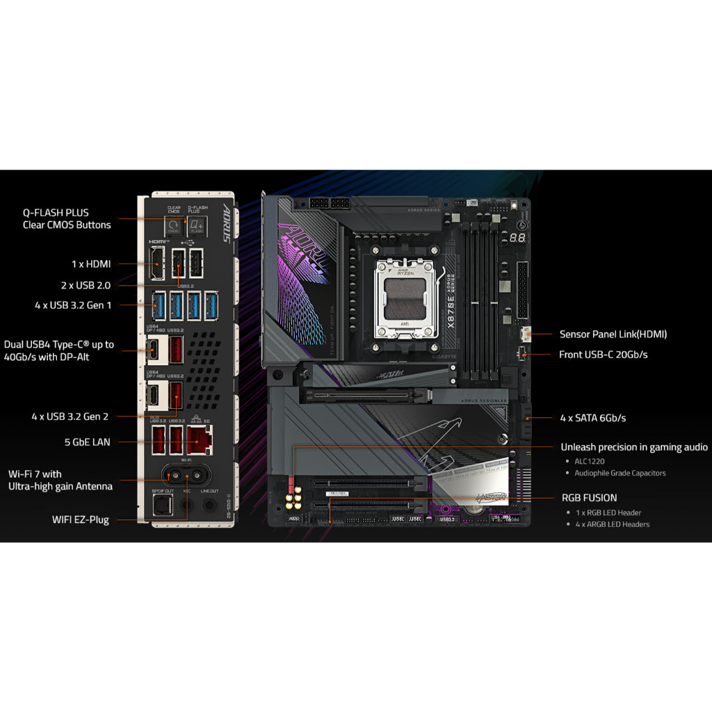 GIGABYTE X870E AORUS MASTER SOCKET AM5 ATX MOTHERBOARD(3YRS) - 4719331864354