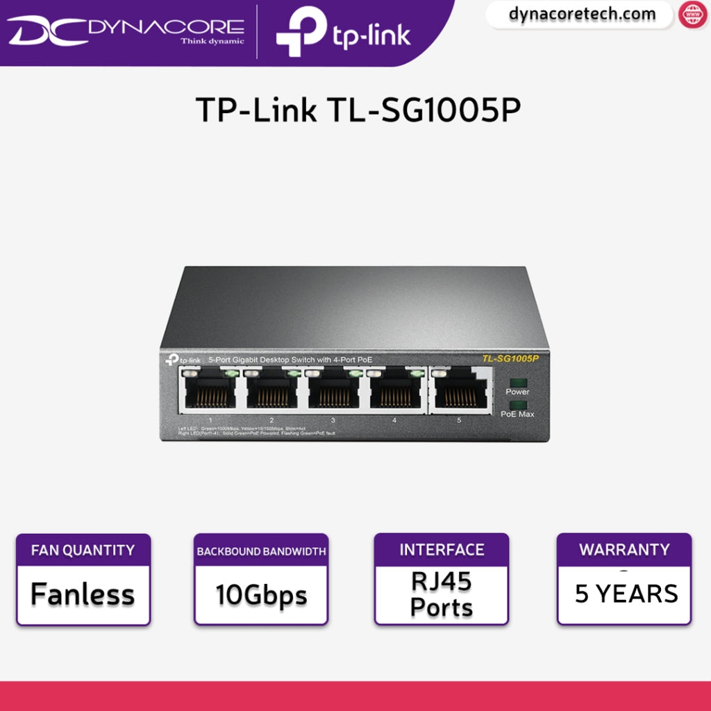 TP-Link TL-SG1005P 5-Port Gigabit Desktop Switch with 4-Port PoE - 6935364083212