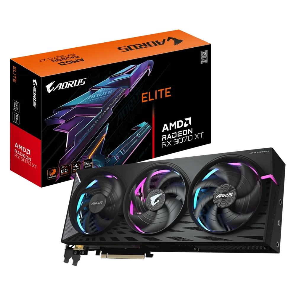 GIGABYTE AMD RADEON RX9070XT AORUS ELITE 16GB TRIPLE FAN GDDR6(3+1YRS REG) (GV R9070XTAORUS E-16GD) -4719331355517