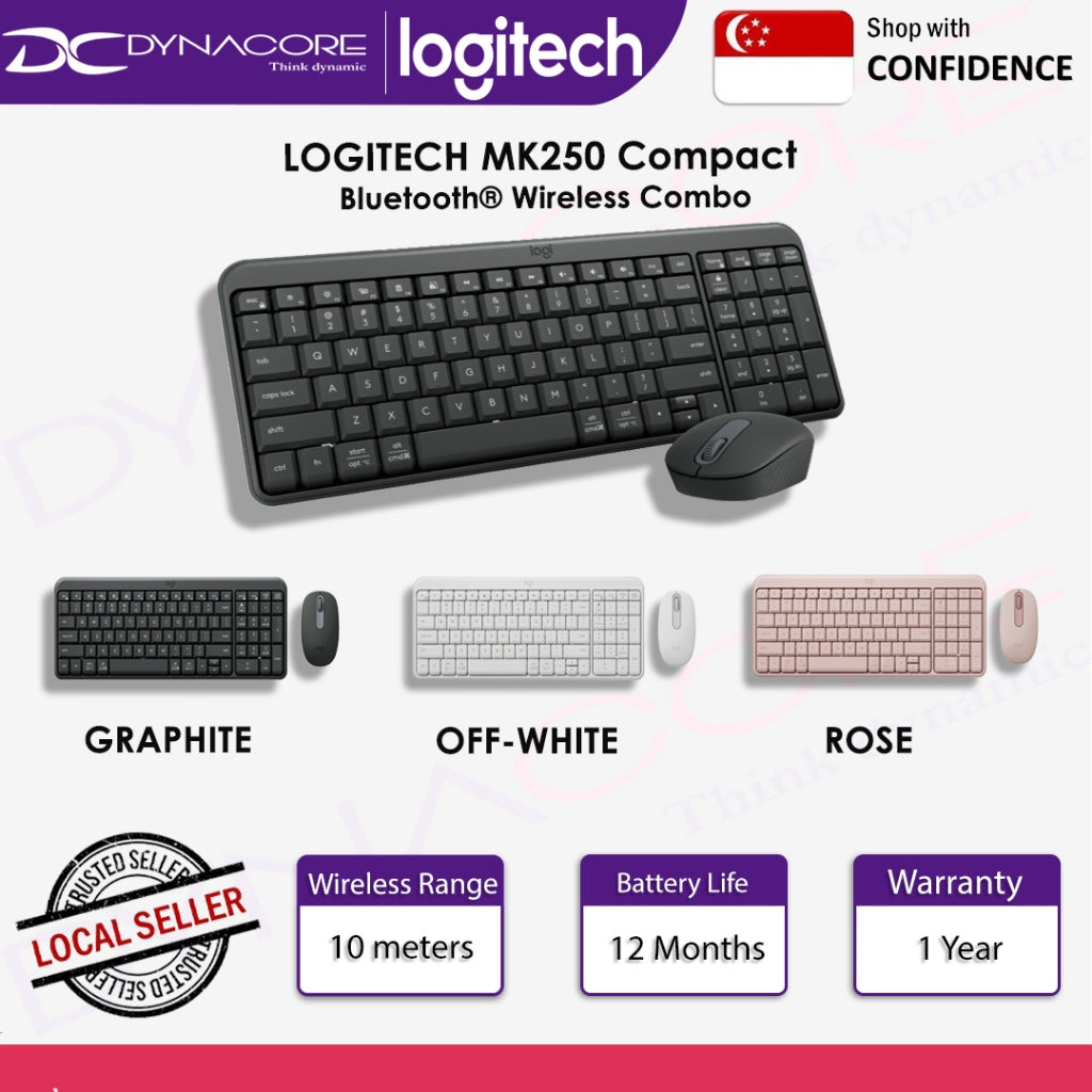 LOGITECH MK250 Compact Bluetooth® Wireless Combo (1Y) - GRAPHITE / OFF-WHITE / ROSE - 097855204660,097855204912,097855204943
