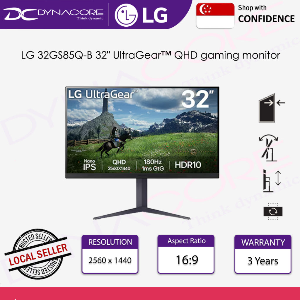 LG 32GS85Q-B 32" UltraGear™ QHD gaming monitor | Nano IPS, 180Hz, 1ms (GtG), HDR10 - LG32GS85Q-B