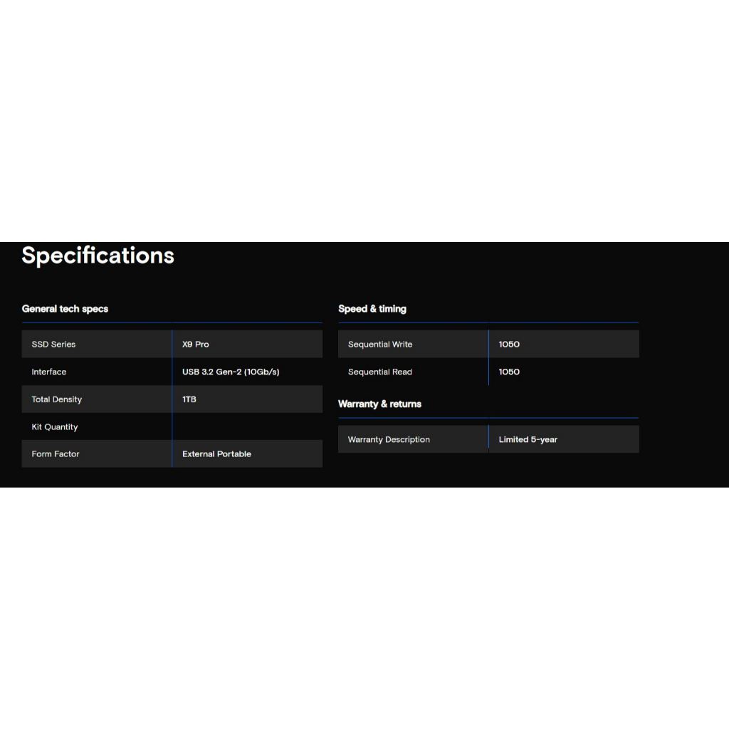 CRUCIAL X9 1TB 1050MB/s TYPE-C PORTABLE SSD(3YRS) - 649528939333