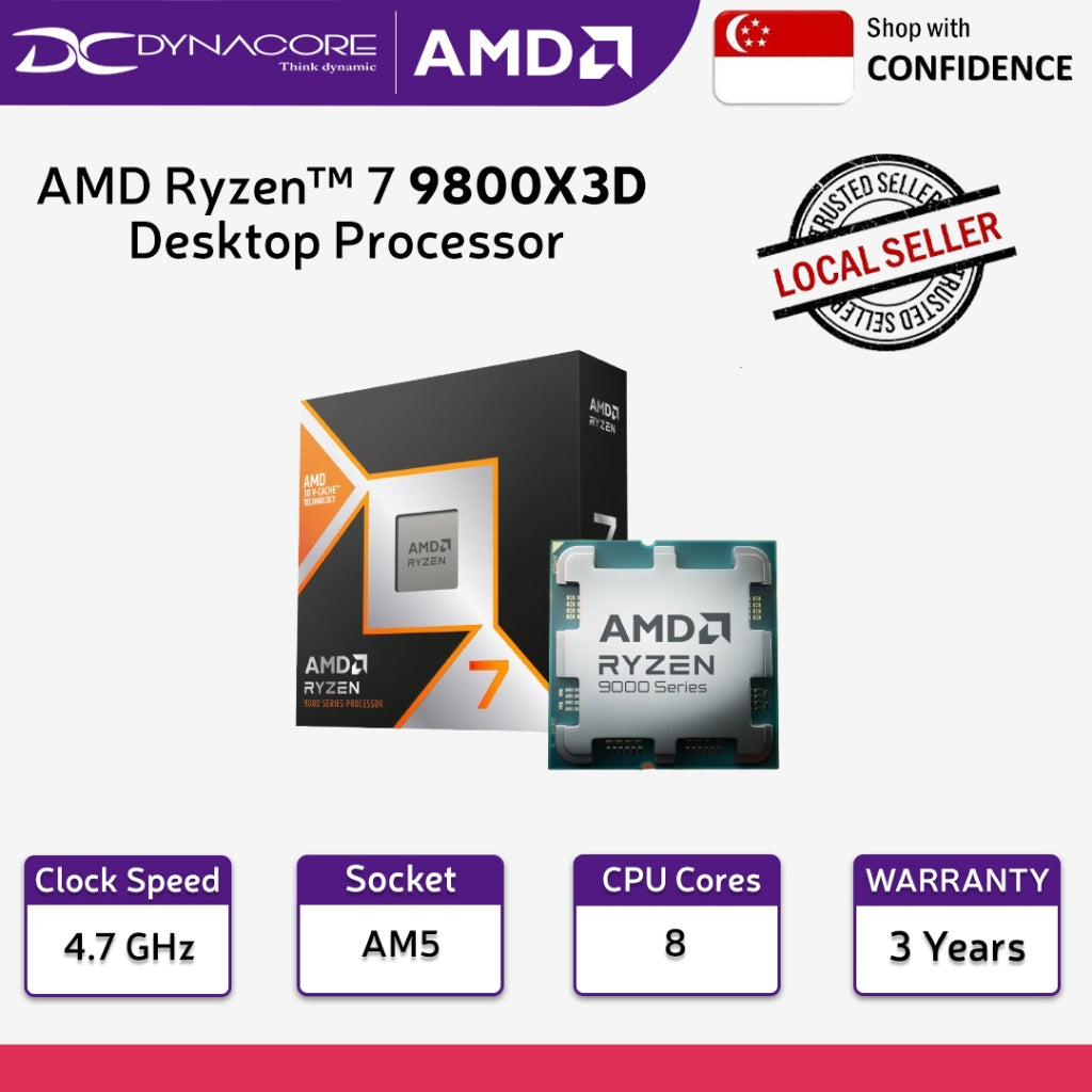 AMD RYZEN 7 9800X3D 4.7GHz 8C/16T 104MB CACHE TRAY PROCESSOR(4YRS) - 100-000001084