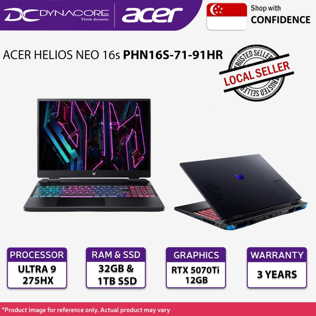 ACER HELIOS NEO 16s PHN16S-71-91HR Gaming Laptop (ULTRA 9 275HX/32GB RAM/1TB SSD/RTX5070Ti) 【Pre-Order】 - NH.QX7SG.004