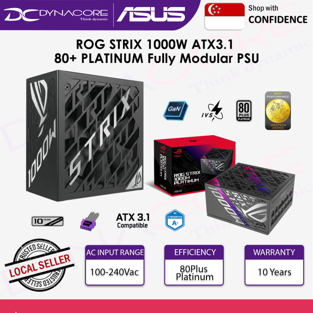 Asus ROG STRIX 1000W / 1200W Platinum ATX 3.1 Fully Modular PSU/Power Supply Unit - 4711387594247,4711387594384