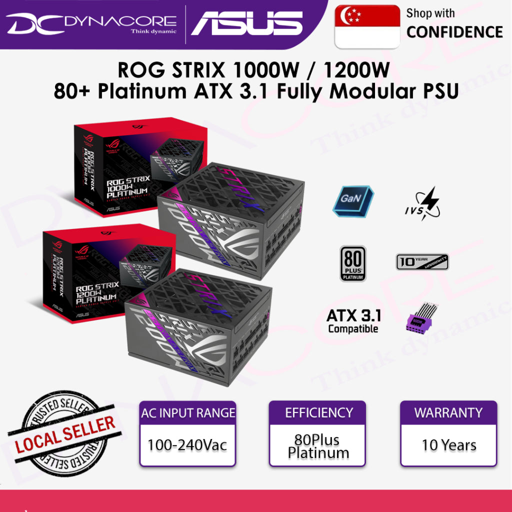 Asus ROG STRIX 1000W / 1200W Platinum ATX 3.1 Fully Modular PSU/Power Supply Unit - 4711387594247,4711387594384