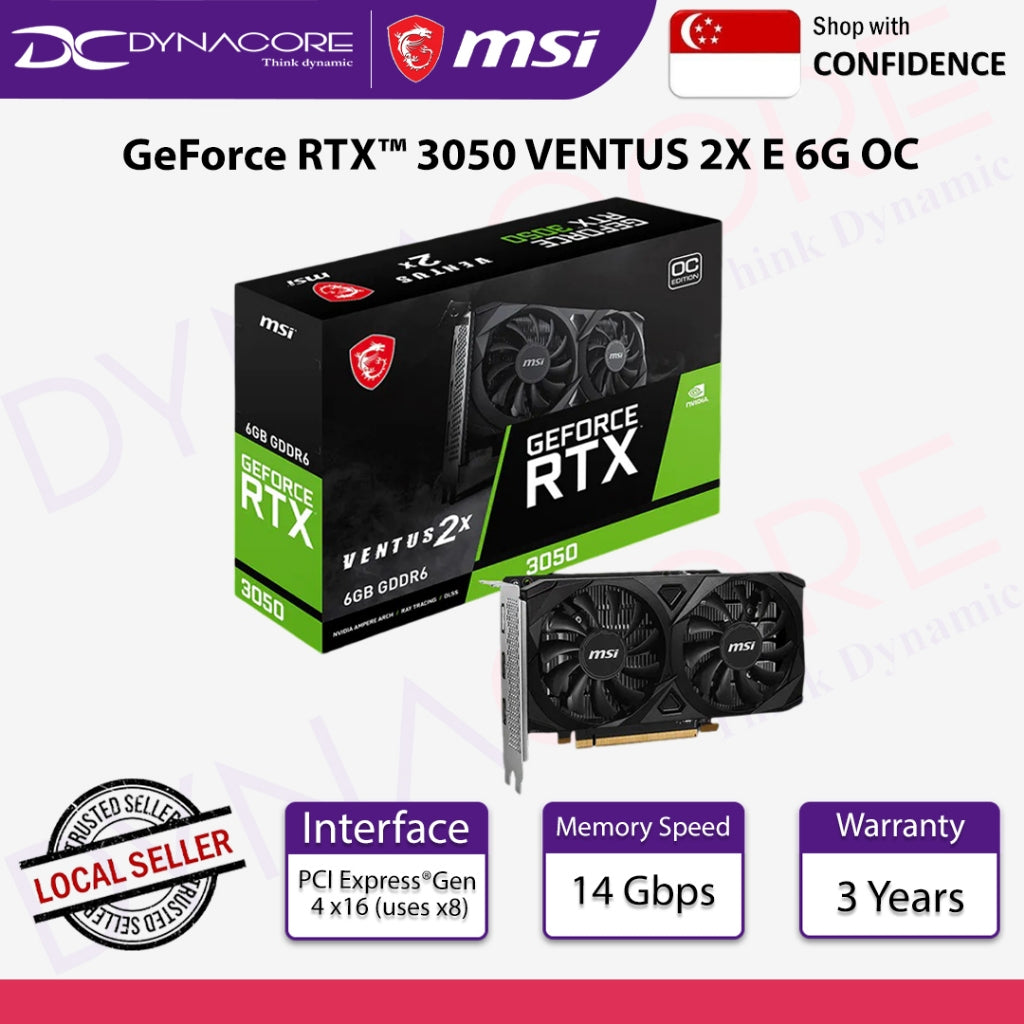 MSI GEFORCE RTX3050 VENTUS 2X E 6GB OC TWIN FAN GDDR6 GPU(3YRS) - 4711377265591