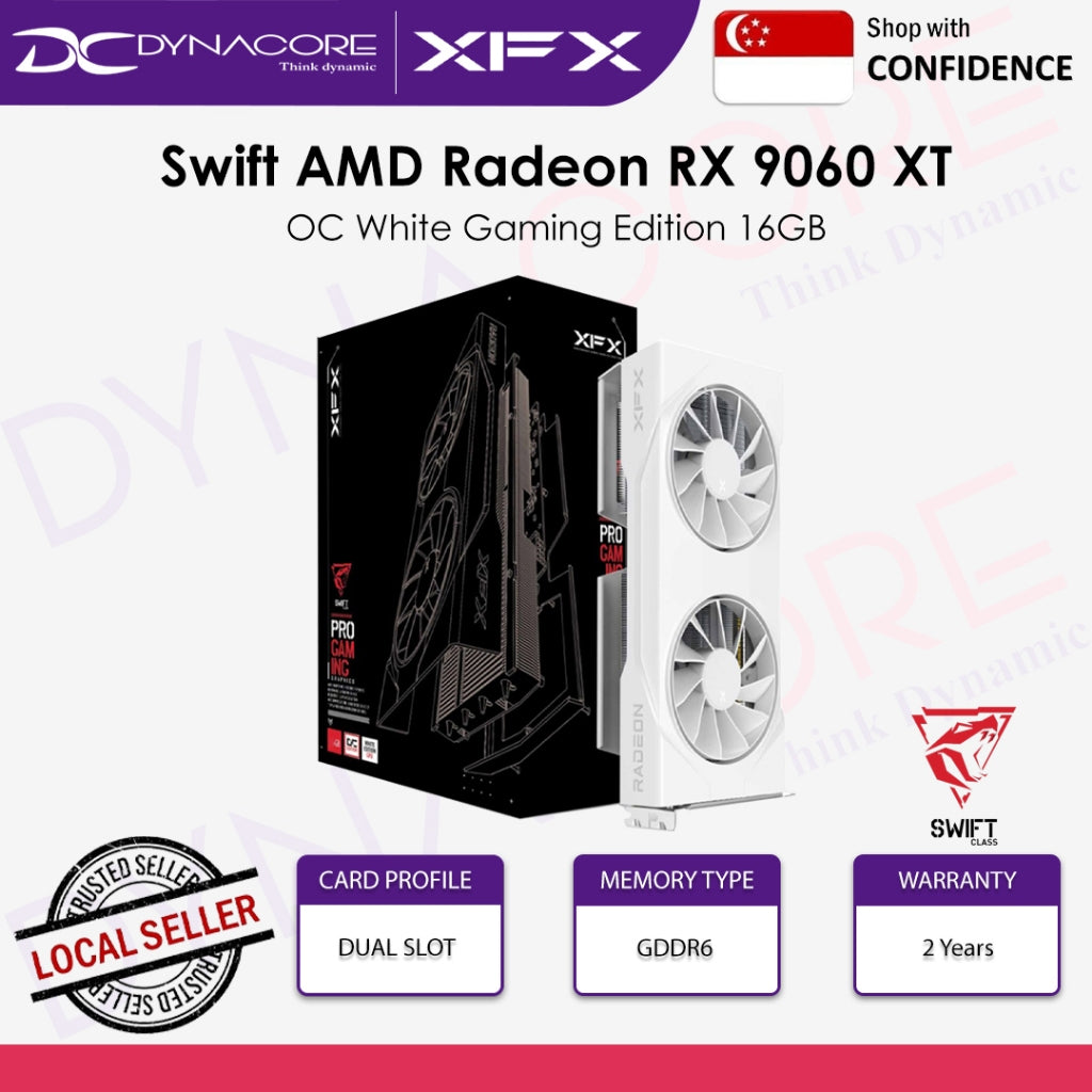 XFX Swift AMD Radeon RX 9060 XT OC White Gaming Edition 16GB GDDR6 Graphics Card - 840191503429