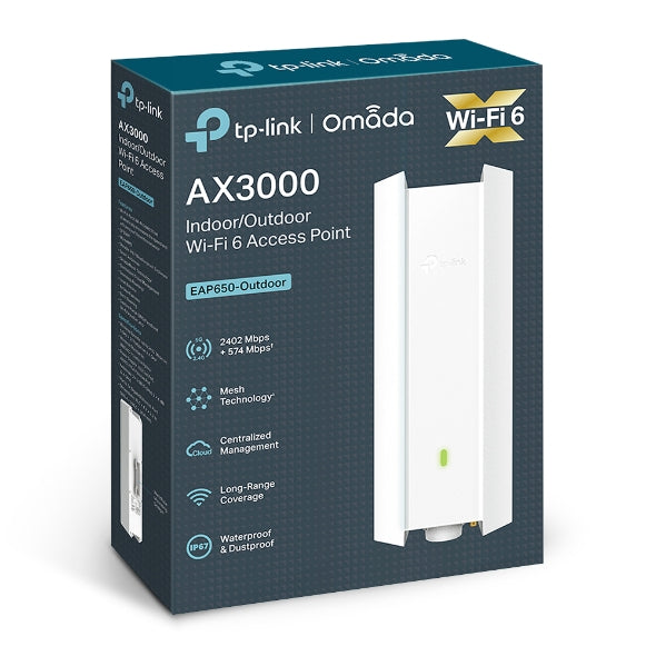 TP-Link EAP650-Outdoor Omada AX3000 Indoor/Outdoor WiFi 6 Access Point - EAP650 Outdoor - 4897098683552