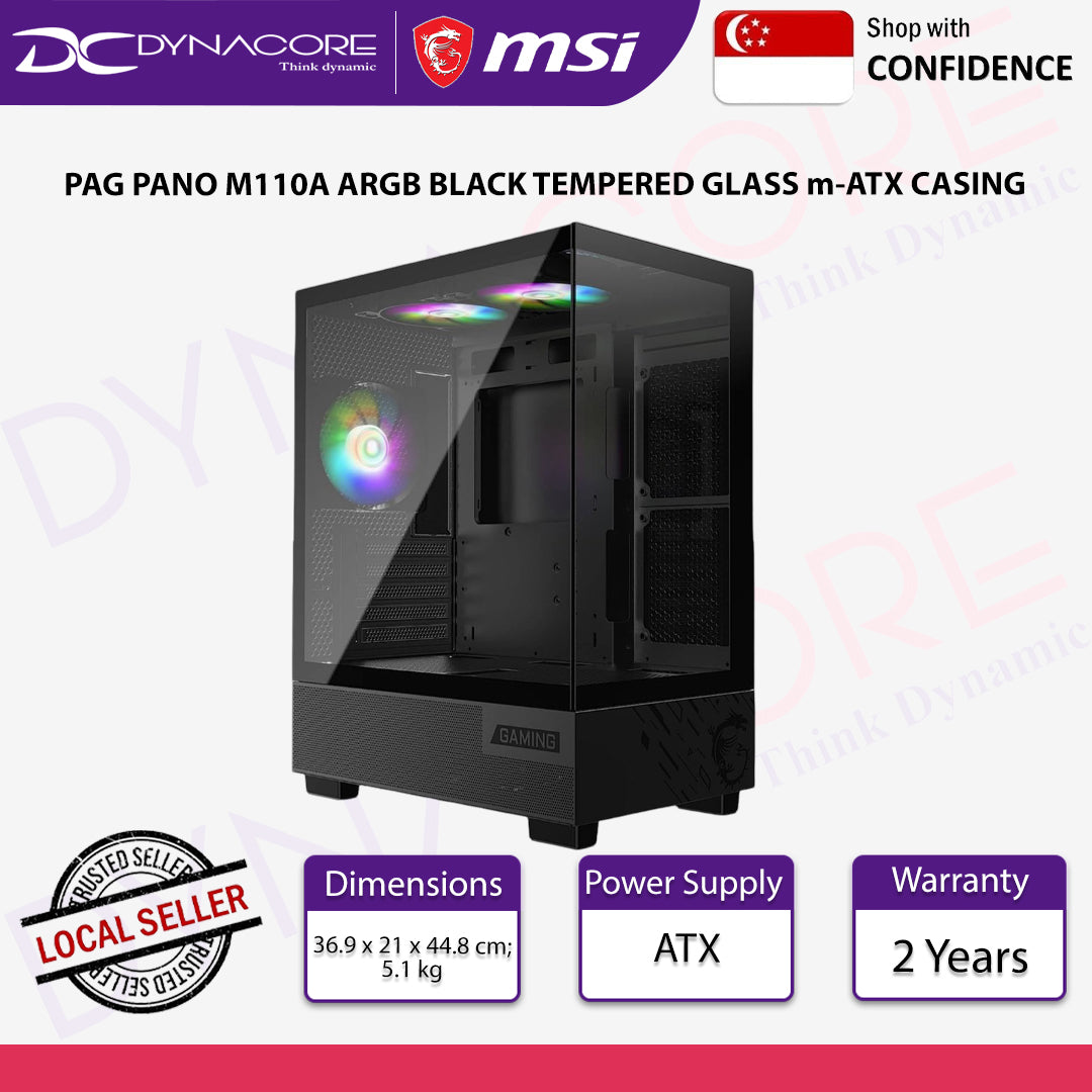 MSI PAG PANO M110A Mid-Tower Gaming PC Case Micro-ATX Motherboard Support - Black - MSIPANOM110ABLK