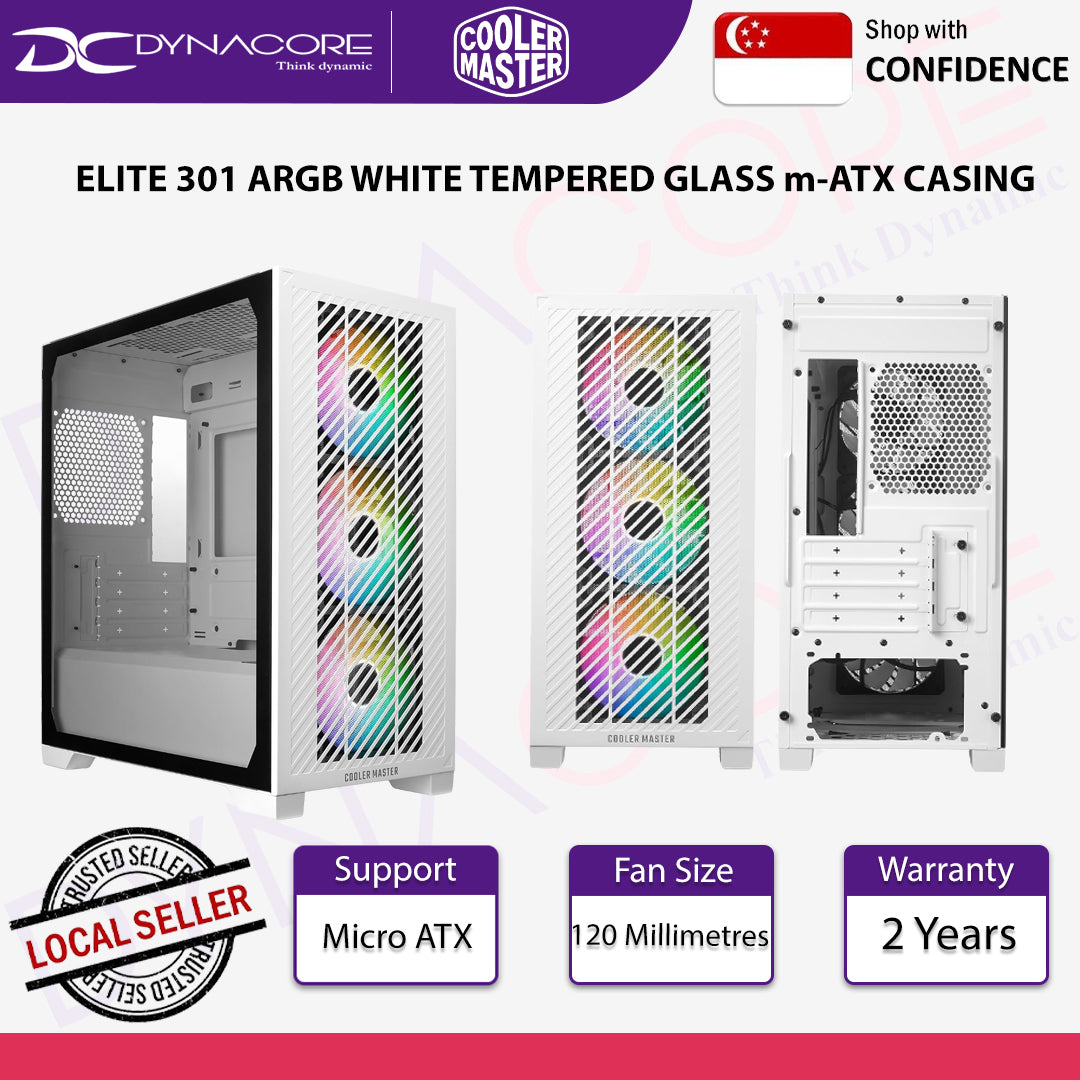 Cooler Master Elite 301 White ARGB Tempered Glass mATX Casing - CMELITE301WHTARGB