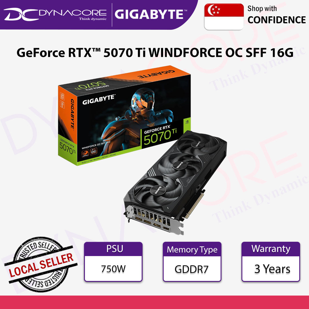 Gigabyte GeForce RTX™ 5070 Ti WINDFORCE OC SFF 16G GDDR7 Graphics Card GV-N507TWF3OC-16GD - 4719331355579