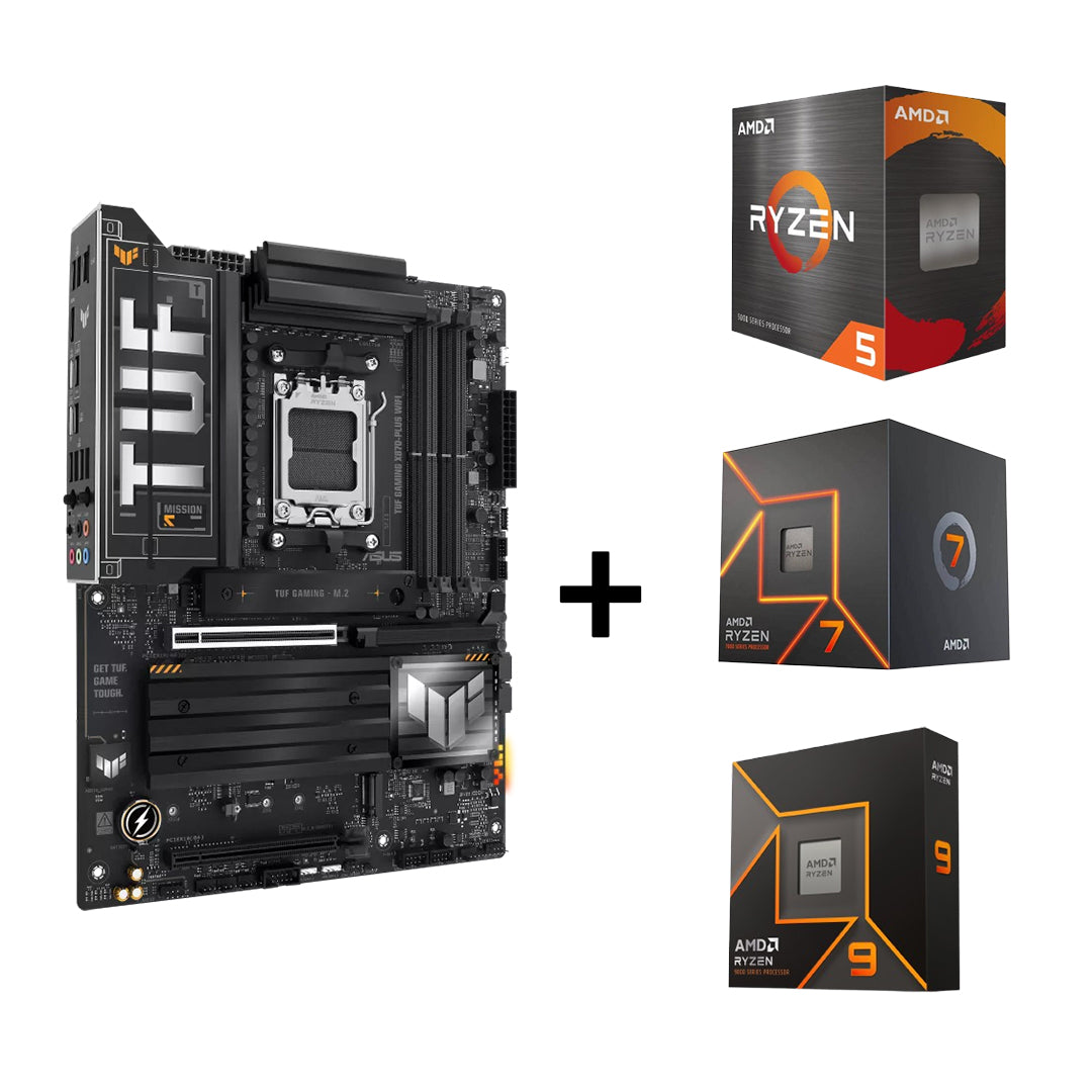 ASUS TUF GAMING X870-PLUS WIFI Motherboard + AMD RYZEN 9 9900X / 9 9950X3D / 7 7800X3D / 7 9800X3D / 9 9950X / 5 7500X3D / 5 7500F / 7 7700 / 7 9700X