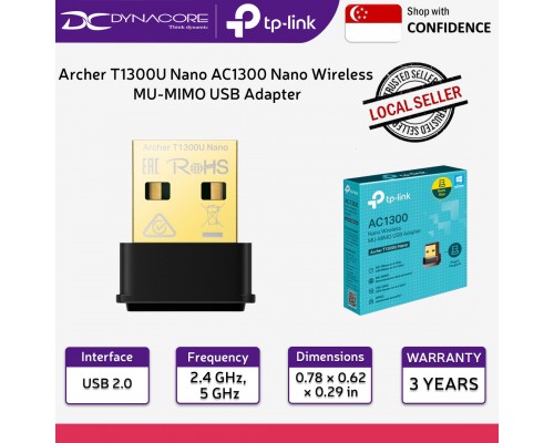 TP-LINK Archer T1300U Nano AC1300 Nano Wireless MU-MIMO USB Adapter - 4895252507324