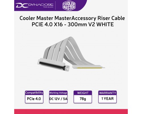 ["FREE DELIVERY"] - Cooler Master MasterAccessory Riser Cable PCIE 4.0 X16 - 300mm V2 – white - 4719512137741
