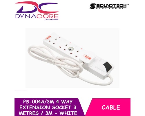 SoundTeoh PS-004A/3M 4 way Extension Socket 3 Metres / 3M - White  -8886313645914