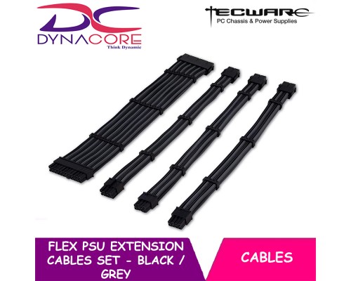 Tecware FLEX PSU Extension Black / Grey  Cables Set MB/8-PIN CPU/8PIN GPUx2 SLEEVE EXTENSION CABLE  -810072520159