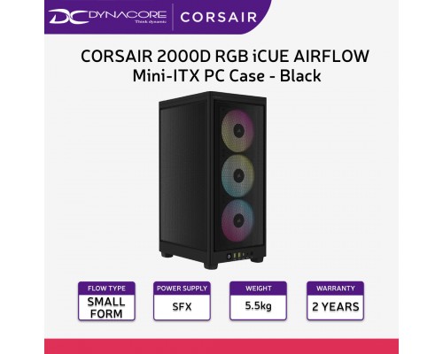 CORSAIR 2000D RGB iCUE AIRFLOW Mini-ITX PC Case - Black  - CRiCUE2000DRGBBK