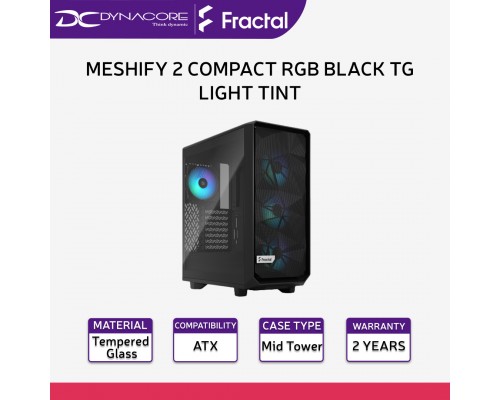 FRACTAL DESIGN MESHIFY 2 COMPACT RGB BLACK TG LIGHT TINT CASING - FDMESHIFY2COMPACTRGBBLKTG