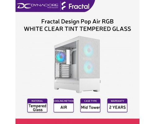 FRACTAL DESIGN POP AIR RGB WHITE CLEAR TINT TEMPERED GLASS ATX CASING - FDPOPAIRRGBWHTTG