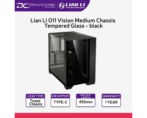 Lian Li O11 Vision Medium Chassis Tempered Glass ATX Desktop Casing - Black - LIANLIO11VISIONBK