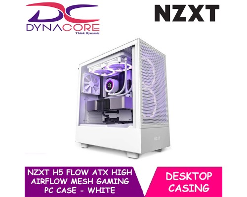 NZXT H5 Flow ATX High Airflow Mesh Gaming PC case - White - NZXTH5FLOWWHT