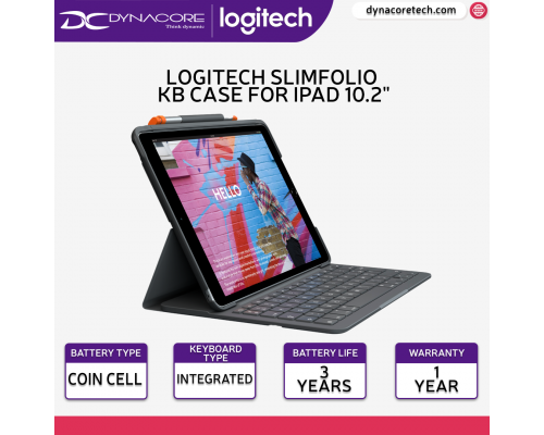 Logitech Slim Folio 10.2 inch Keyboard Case for iPad 7th 8th and 9th Gen - 920-009469 - Graphite - 097855154576