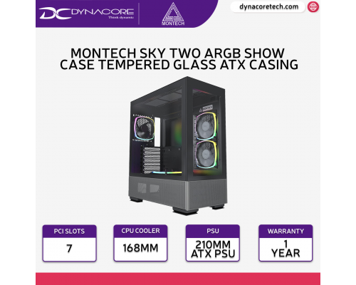 Montech SKY TWO ATX TG Mid Tower Case with 4*ARGB PWM Fans - Black-MONTECHSKYTWOBK