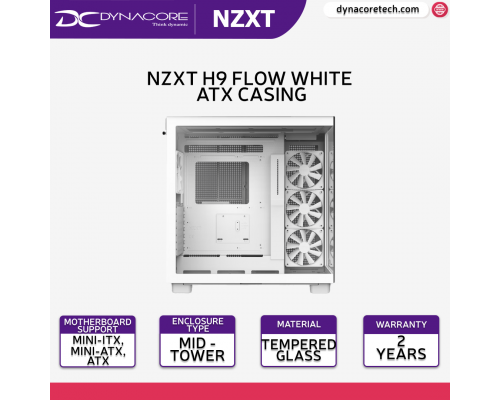 NZXT H9 Flow White Dual-Chamber Mid-Tower Airflow Case CM-H91FW-01-NZXTH9FLOWWHT