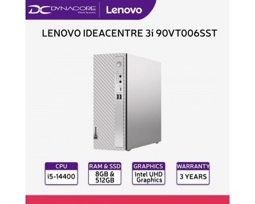 【READY STOCK】 LENOVO IDEACENTRE 3i 90VT006SST DESKTOP (NEW 14th GEN INTEL CORE i5-14400 / 8GGB / 512GGB SSD / UHD730 / WIFI+BT / WIN11H) 3YEARS WARRANTY - 90VT006SST