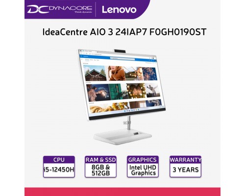 【READY STOCK】LENOVO IdeaCentre AIO 3 24IAP7 | F0GH0190ST (23.8" FHD / i5-12450H / 8GB RAM / 512GB SSD / Intel® UHD Graphics / WIN 11 HOME) - F0GH0190ST
