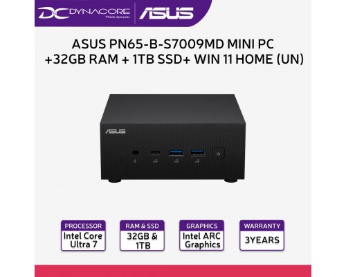 【READY STOCK】 ASUS PN65-B-S7009MD MINI PC BAREBONE (ULTRA 7 14CORE/DDR5/WIFI+BT/HDMI)3YRS +32GB RAM + 1TB M.2 NVMe SSD+ WINDOWS 11 HOME UNACTIVATE - 4711387524367+32GB RAM+1TB SSD+OS