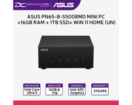 【READY STOCK】ASUS PN65-B-S5008MD MINI PC BAREBONE (ULTRA 5 12CORE/DDR5/WIFI+BT/HDMI)3YRS +16GB RAM + 1TB M.2 NVMe SSD+ WINDOWS 11 HOME UNACTIVATE - 4711387524374+16GB RAM+1TB SSD+OS