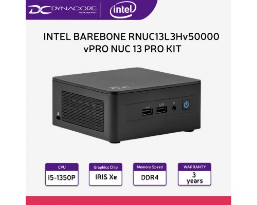 INTEL BAREBONE RNUC13L3Hv50000 vPRO NUC 13 PRO KIT (i5-1350P, DDR4, IRIS Xe, USB-C X2, NO CORD) 3YEARS WARRANTY - 5032037270977