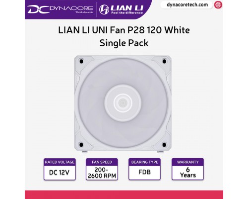 LIAN LI UNI Fan P28 120 White 1x 12cm Fan Single Pack Without Controller - UF-P28120-1W - 4718466013354