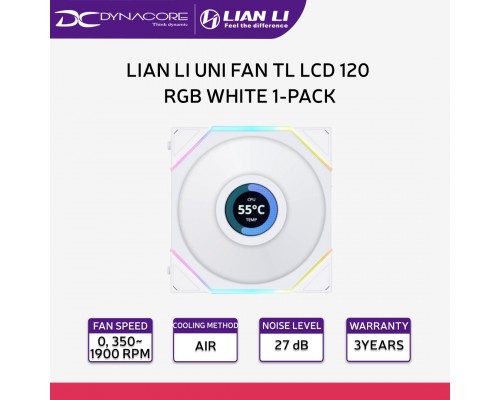 ["FREE DELIVERY"] -  LIAN LI UNI FAN TL LCD 120 RGB WHITE 1-PACK DAISY CHAIN FAN - 4718466014207