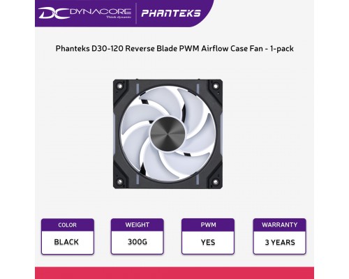 ["FREE DELIVERY"] - Phanteks D30-120 Reverse Blade Black 120mm PWM Airflow D-RGB Case Fan - 1-pack - 886523003038