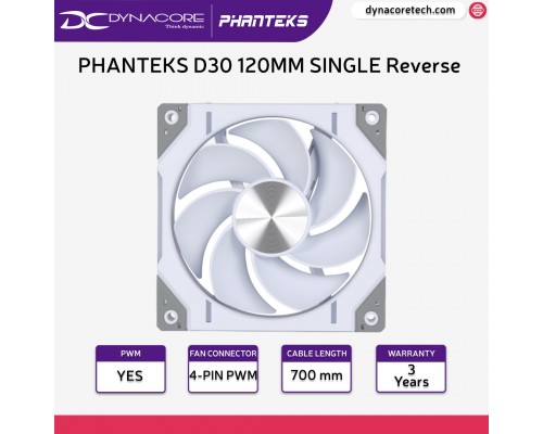 PHANTEKS D30 120MM SINGLE Reverse White DRGB PWM Fan - 1-Pack - 886523003045