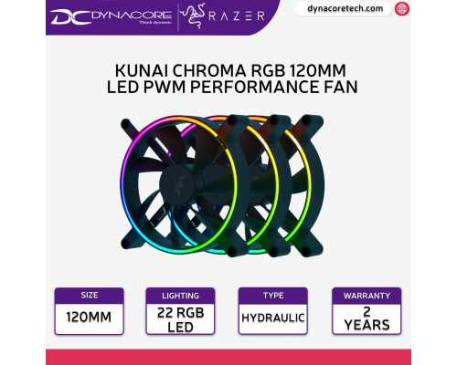 ["FREE DELIVERY"] - Razer Kunai Chroma RGB 120MM LED PWM Performance Fan - 3 Fans - RC21-01810100-R3M1  -8886419337881
