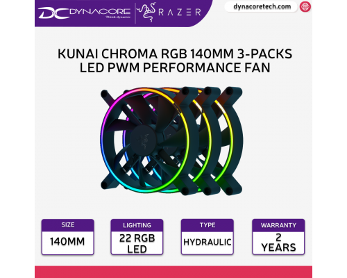 ["FREE DELIVERY"] - Razer Kunai Chroma RGB 140MM LED PWM Performance Fan - 3 Fans -RC21-01810200-R3M1-8886419337898